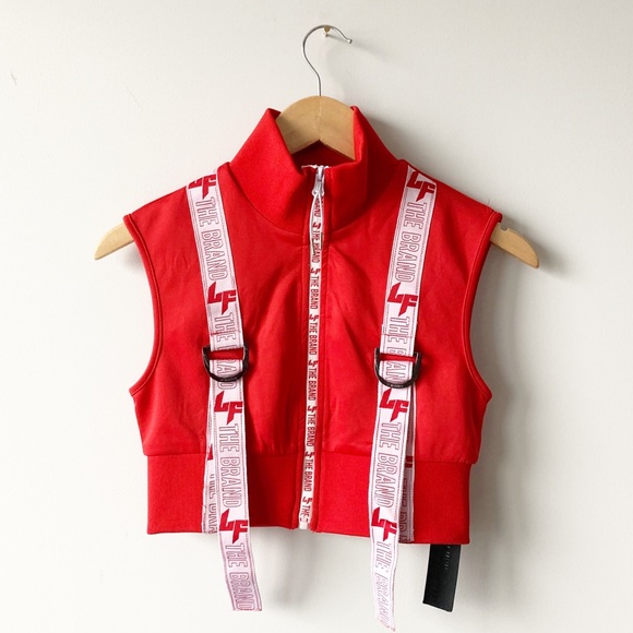 💙5/$30 LF Red Cropped Sleeveless Jacket Zip - Picture 2 of 6